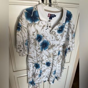 Vintage Chaps Ralph Lauren Mens XL Hawaiian Print Short Sleeve Polo Shirt Floral